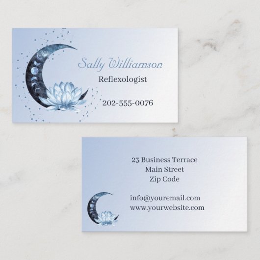 Reflexologie Blauer Lotus Blume Moon Visitenkarte (Vorne/Hinten)