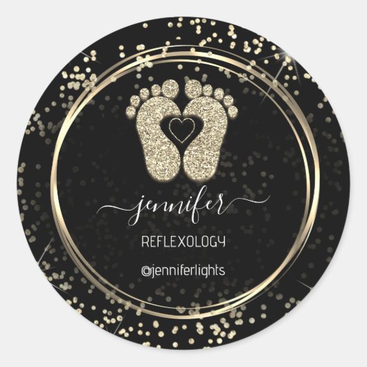 Reflexologie Herzfußbett Confetti Gold Glitzer Bla Runder Aufkleber (Vorderseite)