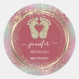Reflexologie Herzfüßler Holograph Gold Glitzer Runder Aufkleber