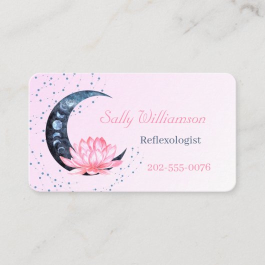 Reflexologie QR Code Rosa Lotus Blume Moon Visitenkarte (Vorderseite)