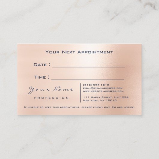 Reflexologie Rose Glitzer Blaue Navy Ernennung Terminkarte (Rückseite)