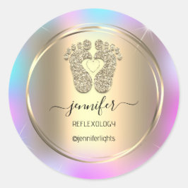 Reflexology Baby Feet Gold Holograph Gold Feet Runder Aufkleber