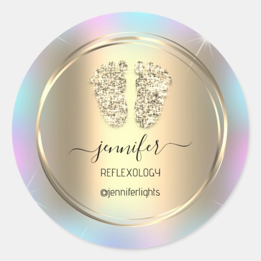 Reflexology Baby Feet Gold Holograph Gold Gold Runder Aufkleber (Vorderseite)