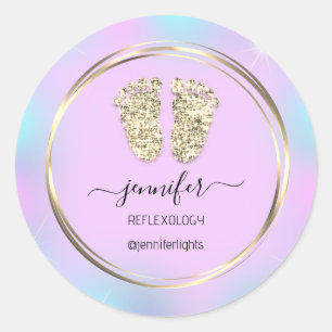 Reflexology Baby Feet Gold Holographic Runder Aufkleber