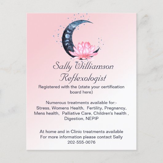 Reflexzonenmassage Rosa Lotus Blume Moon Business Flyer (Vorne)