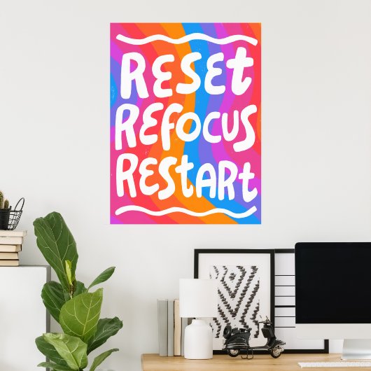 REFOCUS RETART NEUSTART Farbige Fun Bubble Letters Poster (Heimbüro)