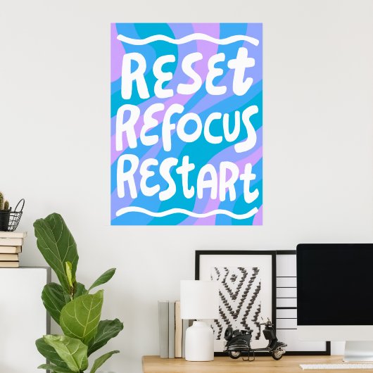 REFOCUS RETART NEUSTART Farbige Fun Bubble Letters Poster (Heimbüro)