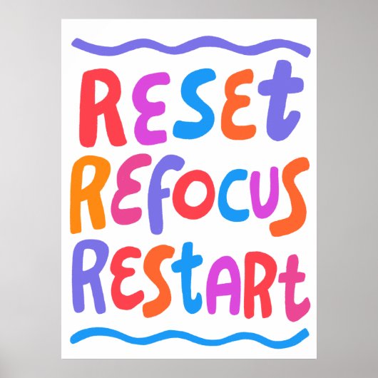 REFOCUS RETART NEUSTART Farbige Fun Bubble Letters Poster (Vorne)