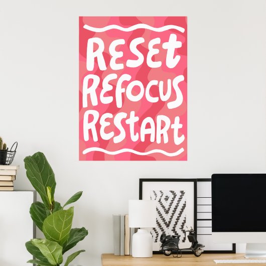 REFOCUS RETART NEUSTART Farbige Fun Bubble Letters Poster (Heimbüro)