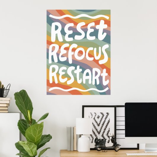 REFOCUS RETART NEUSTART Farbige Fun Bubble Letters Poster (Heimbüro)