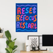 REFOCUS RETART NEUSTART Farbige Fun Bubble Letters Poster (Heimbüro)