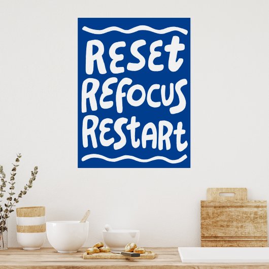 REFOCUS RETART NEUSTART Farbige Fun Bubble Letters Poster (Küche)