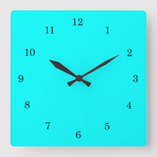 Refreshing Neon Blue Turquoise Solid Bright Color Quadratische Wanduhr