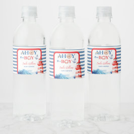 Refreshing Striped Blue Red Nautical Ahoy Boy Wasserflaschenetikett