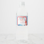 Refreshing Striped Blue Red Nautical Ahoy Boy Wasserflaschenetikett (Vorderseite)
