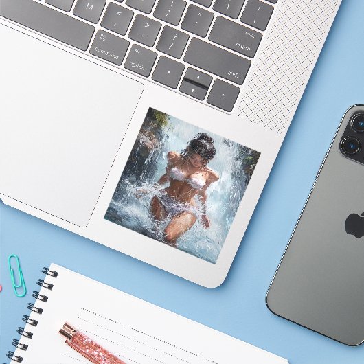 Refreshing Under a Waterfall Aufkleber (Laptop mit iPhone)