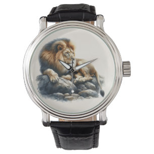 Regal African Lion Ruhen auf einem Felsen - Wasser Armbanduhr