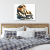 Regal African Lion Ruhen auf einem Felsen - Wasser Leinwanddruck (Insitu (Schlafzimmer))
