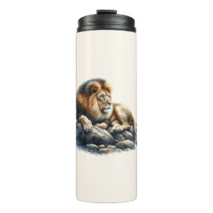 Regal African Lion Ruhen auf einem Felsen - Wasser Thermosbecher