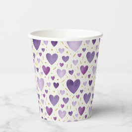 Regal Amethyst-Wasserfarbe-Herzen und goldene Akze Pappbecher