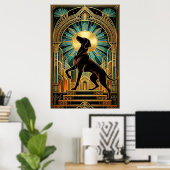Regal Art Deco Hound Dog Gold Silhouette Poster (Heimbüro)