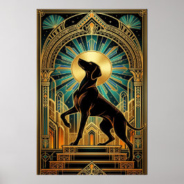 Regal Art Deco Hound Dog Gold Silhouette Poster