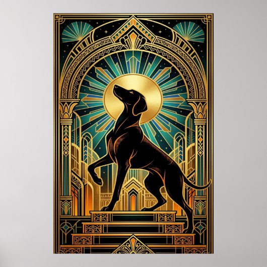 Regal Art Deco Hound Dog Gold Silhouette Poster (Vorne)