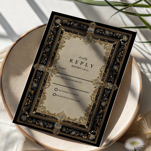 Regal Baroque Celestial Wedding RSVP Karte