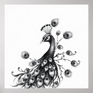 Regal Beauty: Pfauenkohle Kunst Poster