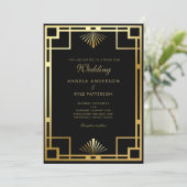 Regal Black and Gold Wedding Einladung (Stehend Vorderseite)