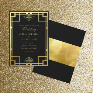 Regal Black and Gold Wedding Einladung
