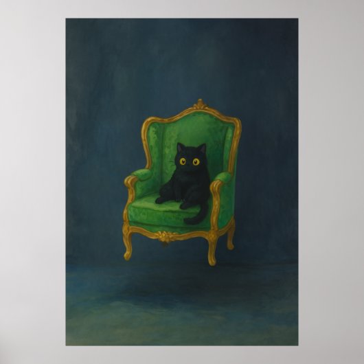 Regal Black Cat auf grünem Sessel Poster (Vorne)