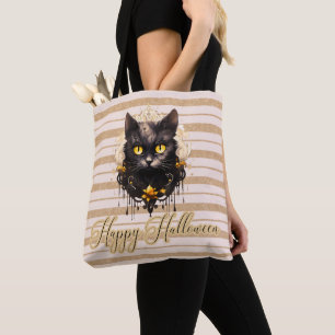 Regal Black Cat Gold gestreift glückliches Hallowe Tasche