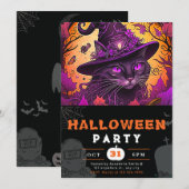 Regal Black Cat Hexen Hat Black Halloween Einladung (Vorne/Hinten)