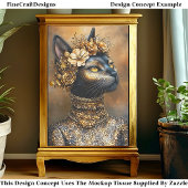 Regal Black Cat in Gold Portrait EB3R Decoupage Seidenpapier