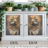 Regal Black Cat in Gold Portrait EB3R Decoupage Seidenpapier