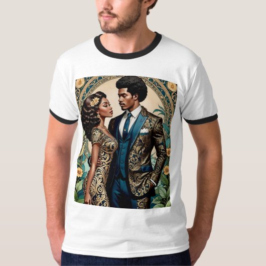 Regal Black Couple Verziert Fashion Tshirt (Vorderseite)