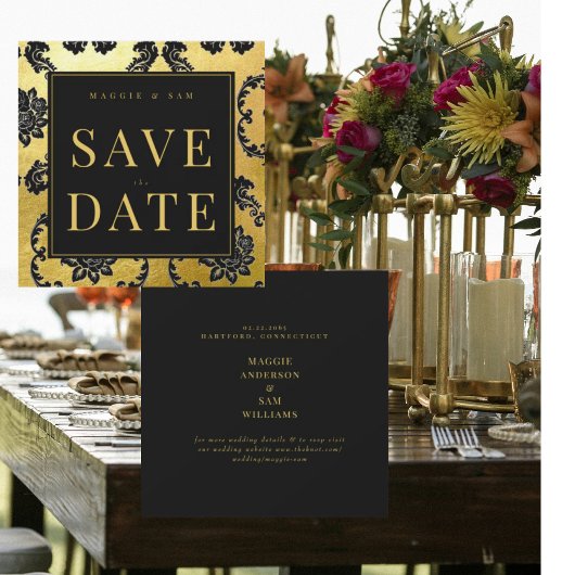 Regal Black & Gold Damask Hochzeit Save the Date