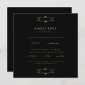 Regal Black & Gold Square Wedding RSVP (Vorne/Hinten)