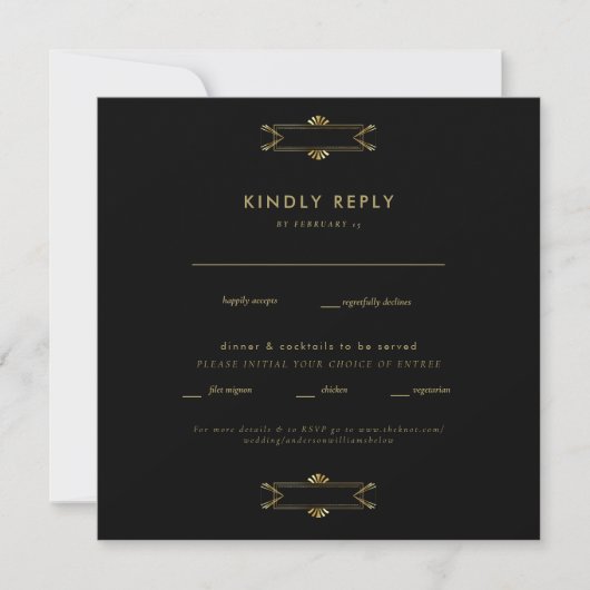 Regal Black & Gold Square Wedding RSVP (Vorderseite)