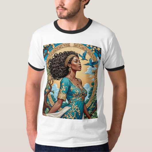 Regal Black Queen Art Nouveau T - Shirt (Vorderseite)