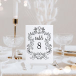 Regal Black und White | Vintager Barockrahmen Tischnummer<br><div class="desc">Diese eleganten und luxuriösen Hochzeitskarten zeichnen sich durch ein Vintages Kunstwerk mit verziertem Barockstil aus. Das Design ist schwarz-weiß. Moderne Skriptkalligraphie und klassischer Text, zusammen mit Ihren Initialen oder Monogrammen, machen dies zu einer eleganten und zeitgemäßen Wahl für Ihre Hochzeit. Stellen Sie sicher, dass Sie für jede Tabelle eine einzelne...</div>