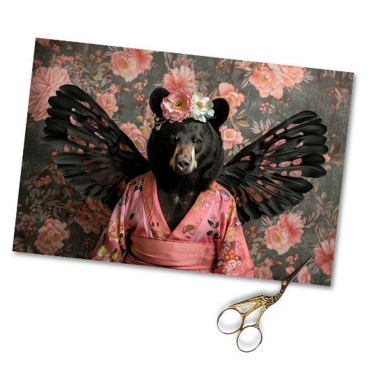 Regal Black Vintag Floral Bear Decoupage Seidenpapier
