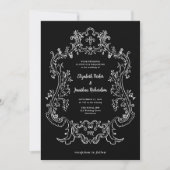 Regal Black | Vintage Barockrahmenverheiratung Einladung (Vorderseite)