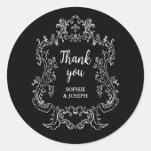 Regal Black | Vintage Barockrahmenverheiratung Runder Aufkleber (Vorderseite)