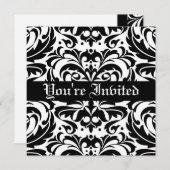 Regal Black & White Damask Scroll Einladung (Vorne/Hinten)
