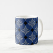 Regal Blue Black & Silver Damask Style Tasse (VorderseiteRechts)