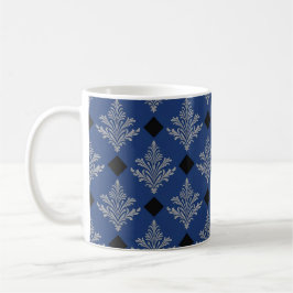 Regal Blue Black & Silver Damask Style Tasse