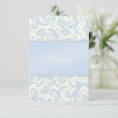 Regal Blue und Ivory Damask Antwortkarte Einladung (Stehend Vorderseite)