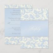 Regal Blue und Ivory Damask Antwortkarte Einladung (Vorne/Hinten)